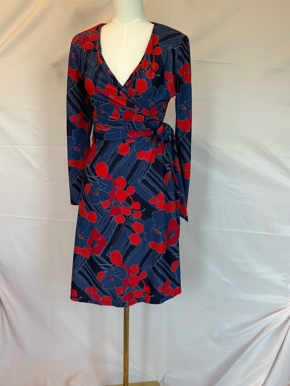 Jude Connally Navy Wrap Dress with Red Floral Print